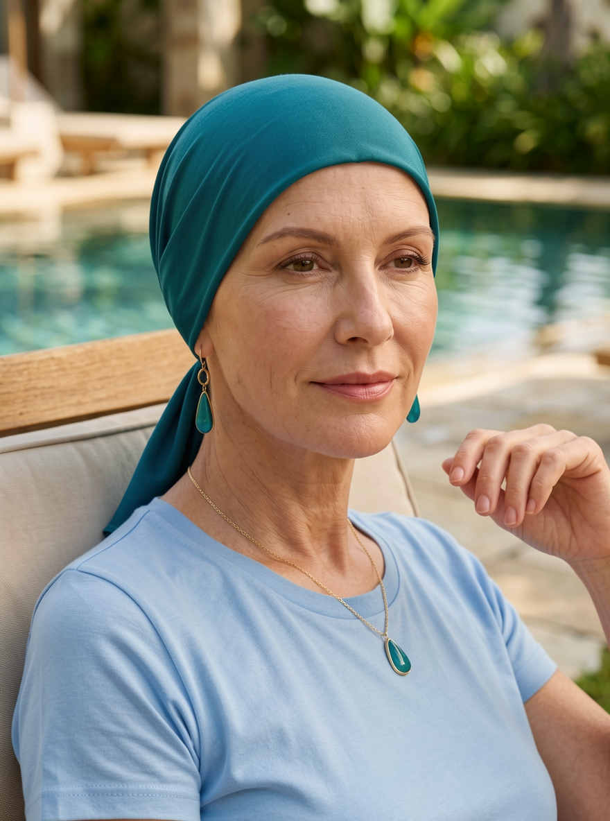 Soft lightweight jersey chemo bandana - pre tied chemo scarf - Kiki teal