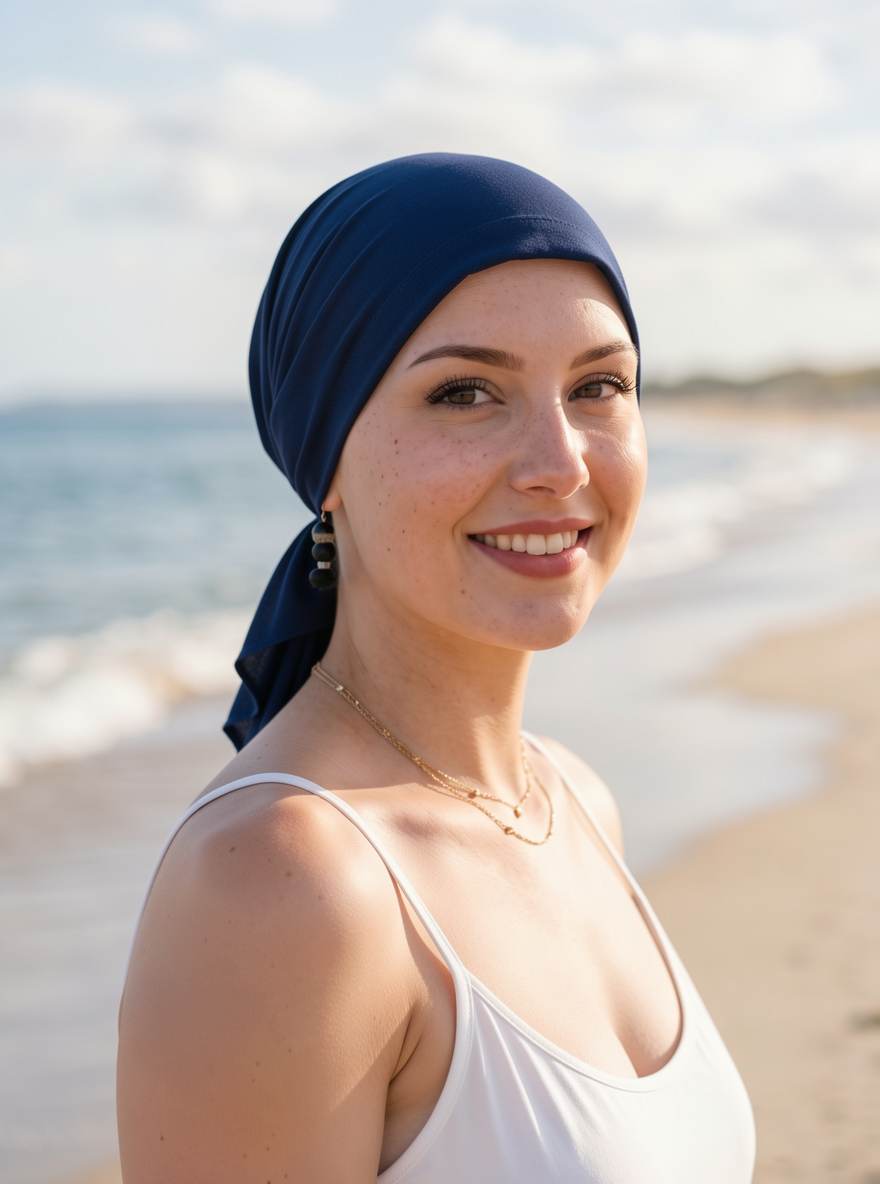 Soft lightweight jersey chemo bandana - pre tied chemo scarf - Kiki steel