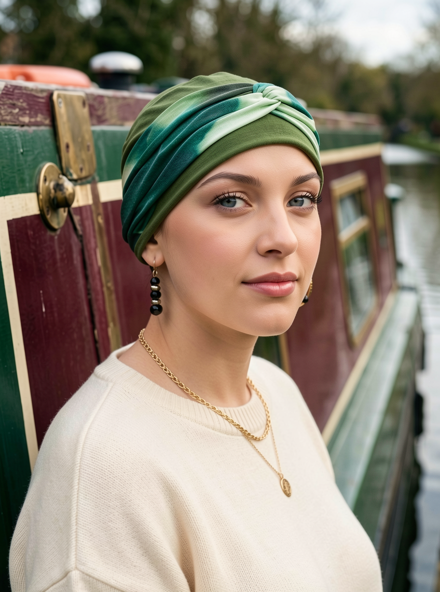 Soft womens comfy chemo hat and removable twist headband - Tina khaki haze