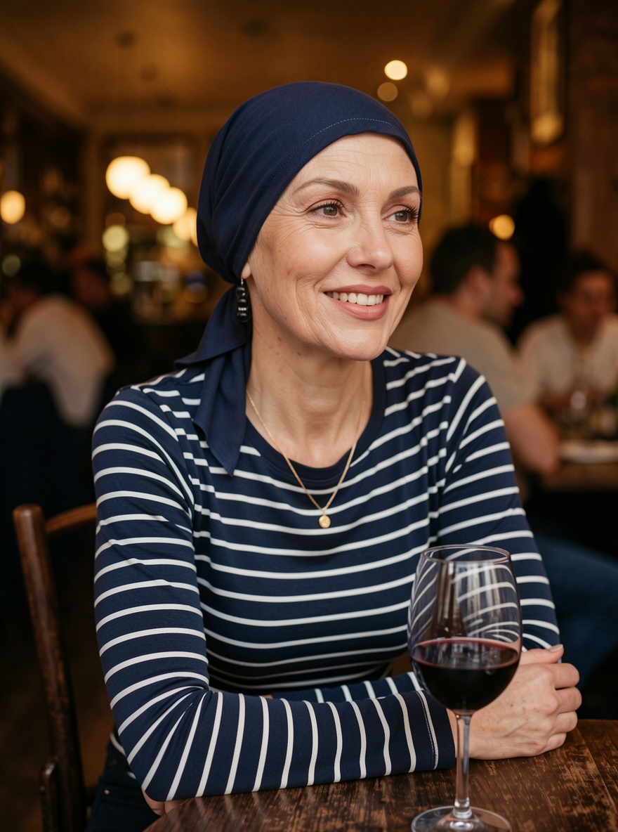 Soft lightweight jersey chemo bandana - pre tied chemo scarf - Kiki navy