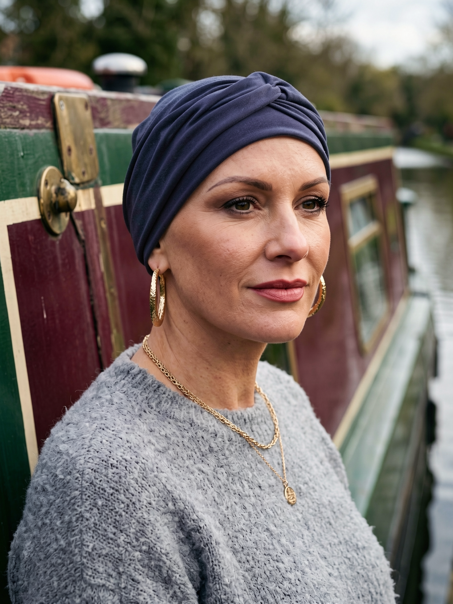 Soft jersey chemo hats for hair loss with removable twist headband - Suzie steel