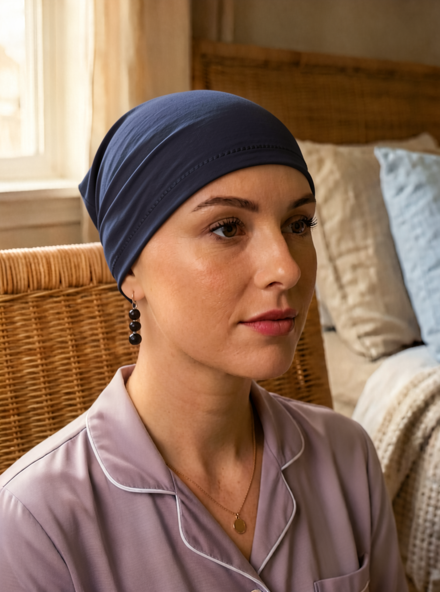 Soft lightweight comfortable chemo sleep hat/sleep cap - Chrissy Navy