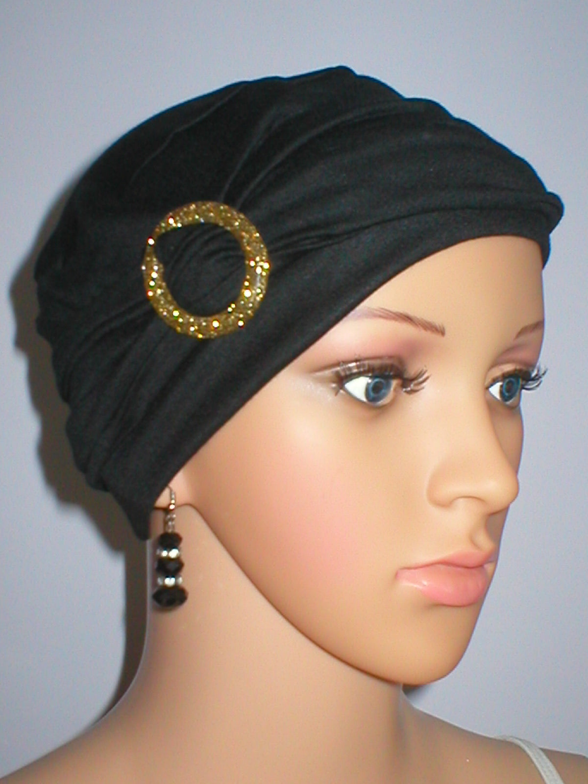 Soft chemo hat and removable sparkle buckle headband - Sophie black gold