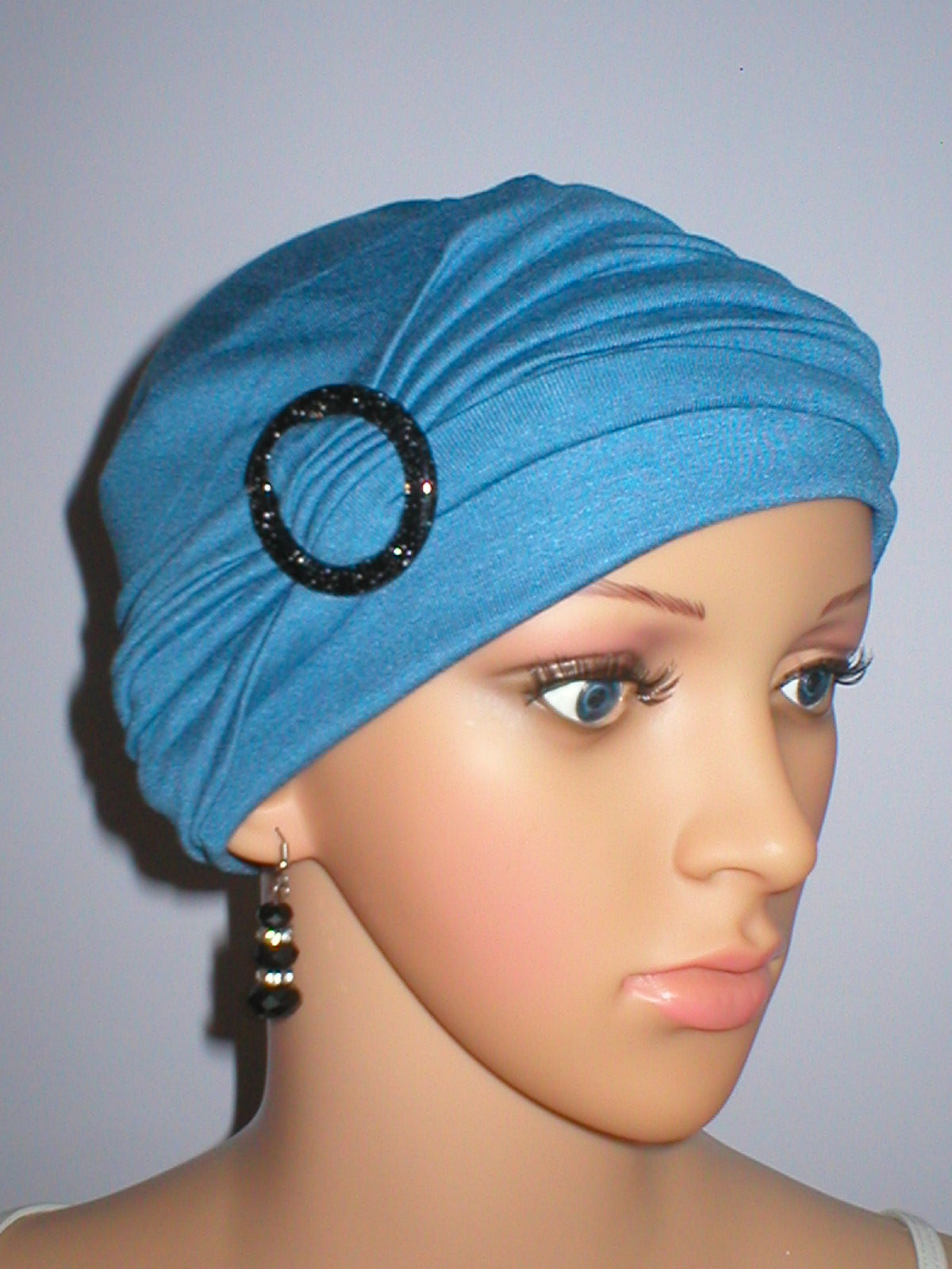 Soft jersey chemo hat with sparkly buckle headband - Sophie denim black