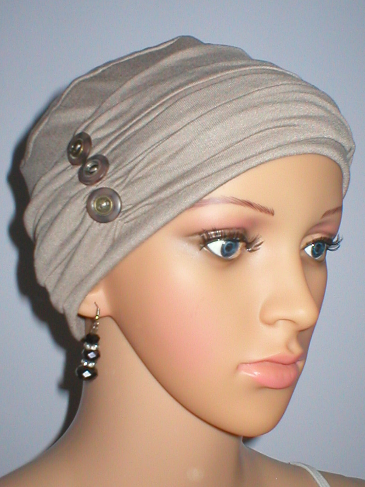 Soft chemo hat and removable tri button headband - Billie cappuccino