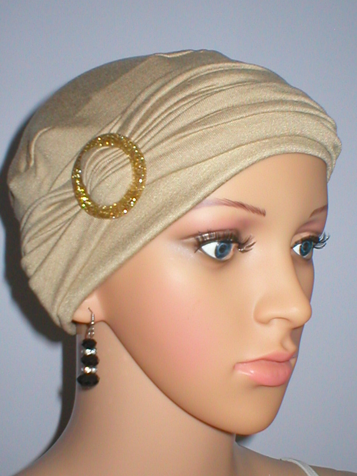 Soft jersey chemo hat and sparkle buckle headband - Sophie caramel gold