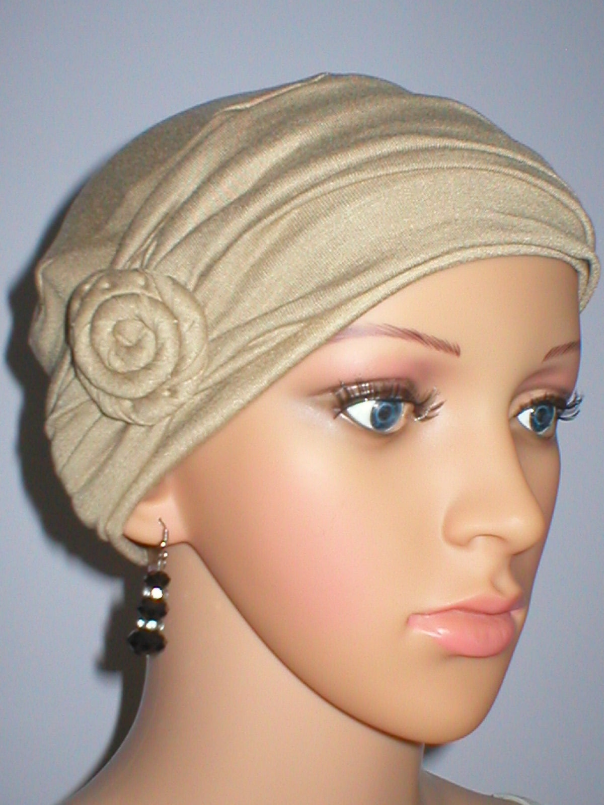 Soft jersey chemo hat and rose headband - Rosie caramel