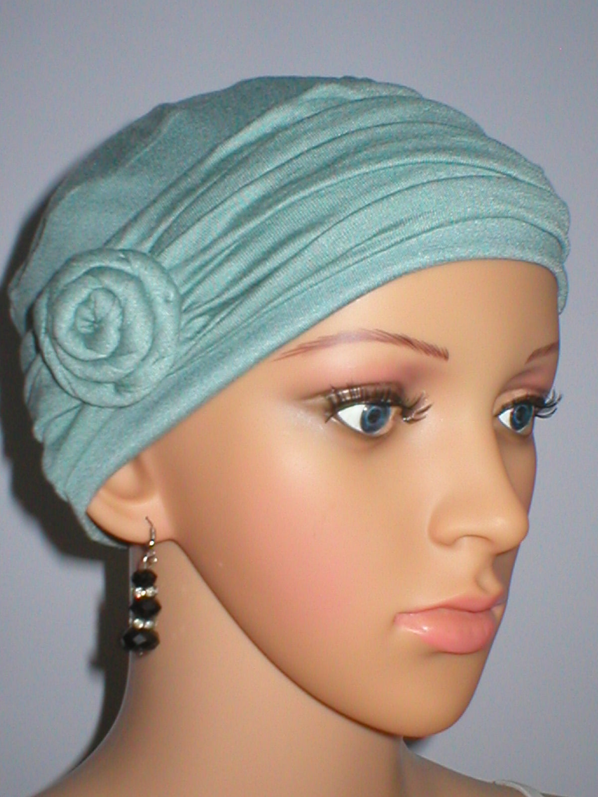 soft chemo hat and removable rose headband - Rosie duck egg