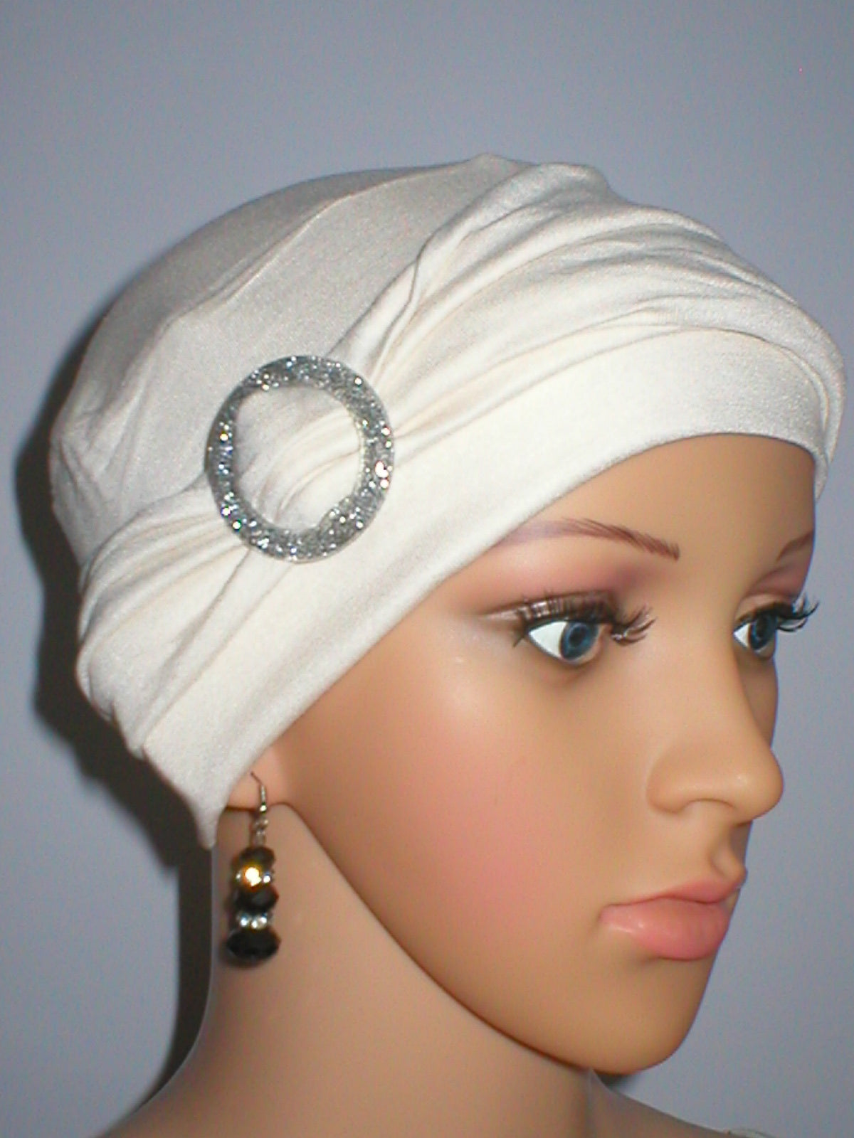 Soft jersey chemo hat and sparkle buckle headband - Sophie cream silver