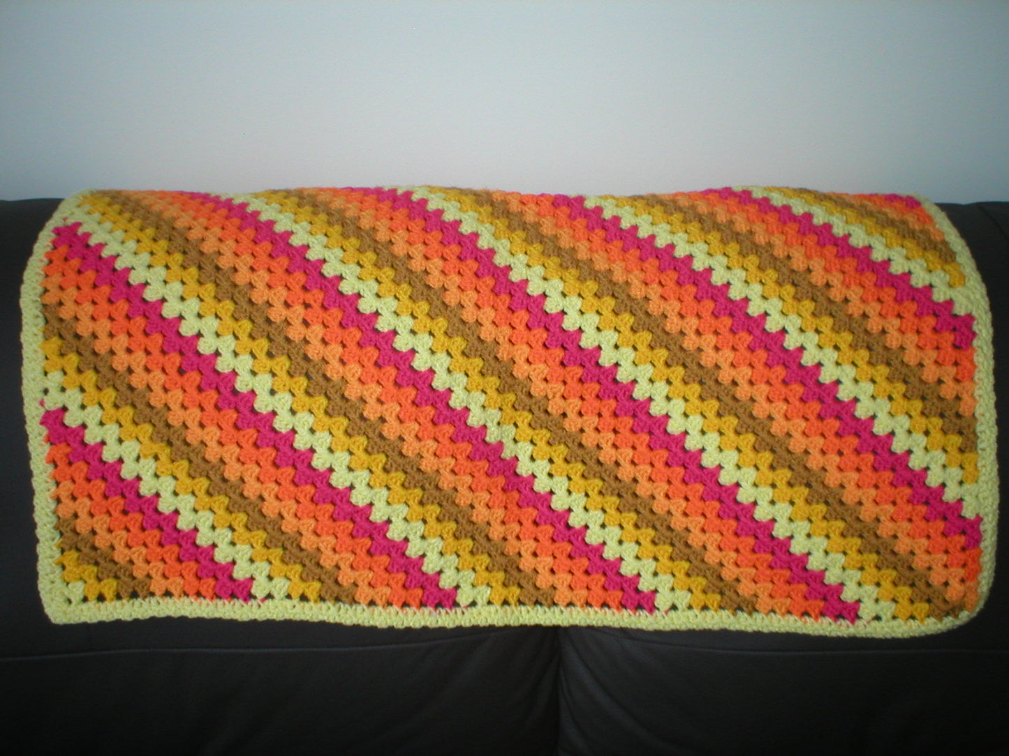 Soft hand crocheted lap blanket - Sunshine stripe 30x30 inches