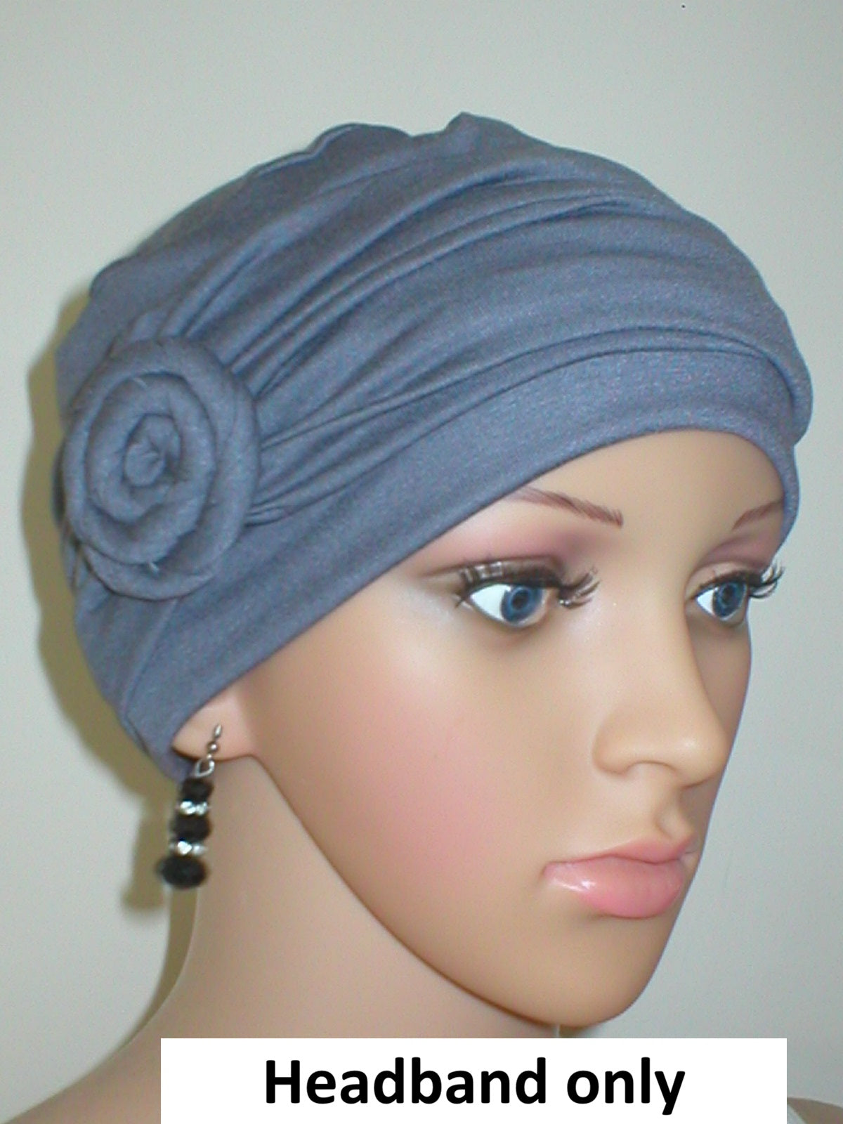 Soft jersey headband with rose - chemo hat accessory - Rosa dark grey
