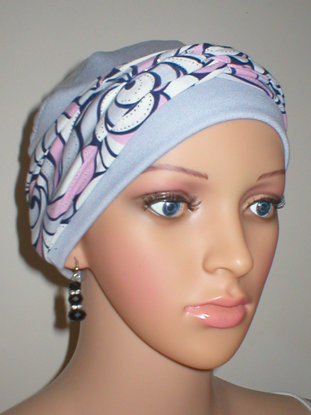 Soft breathable comfortable chemo hat and removable twist headband - Tina silver multi gold swirl