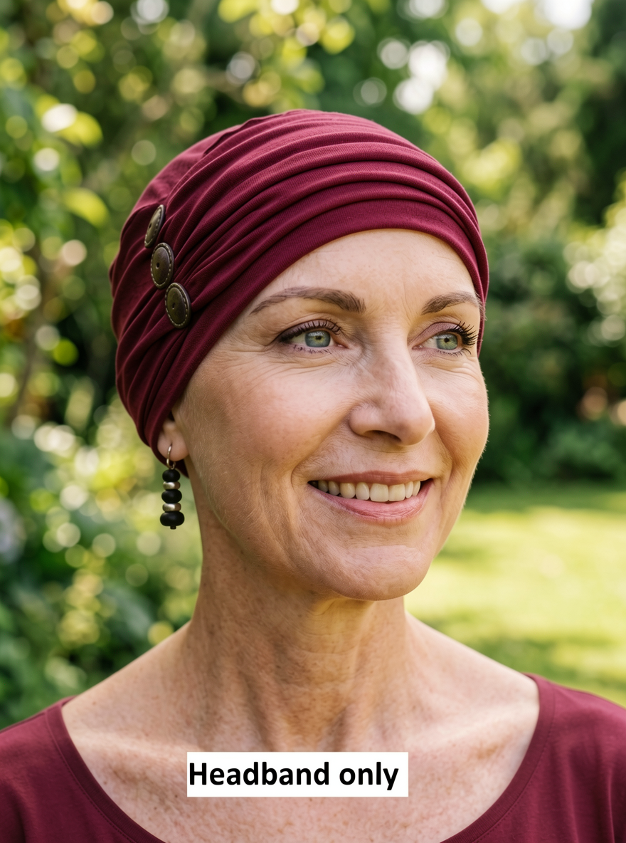 Soft jersey headband with buttons - chemo hat accessory - Millie wine