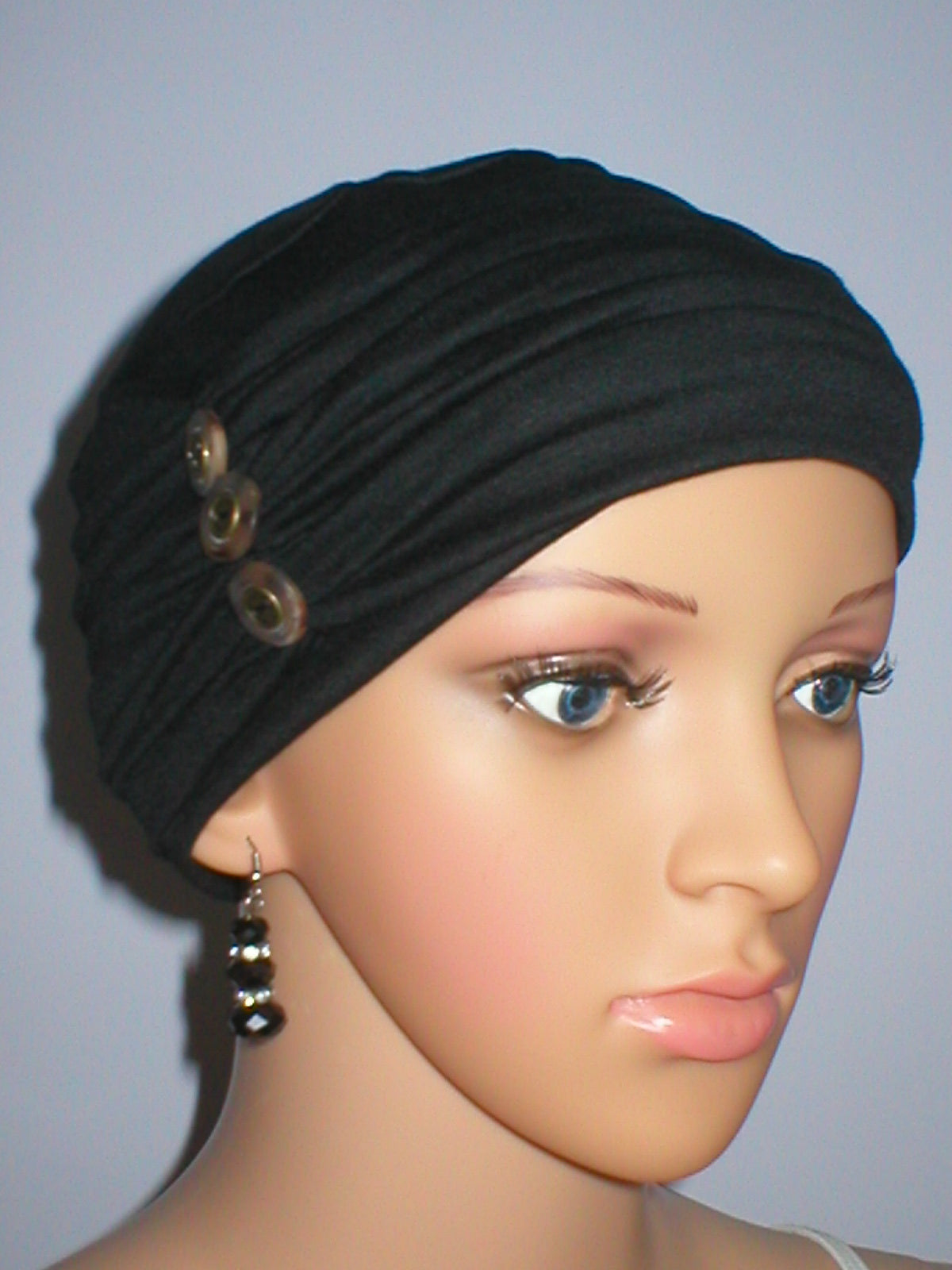 Soft womens chemo hat and removable button headband - Billie black