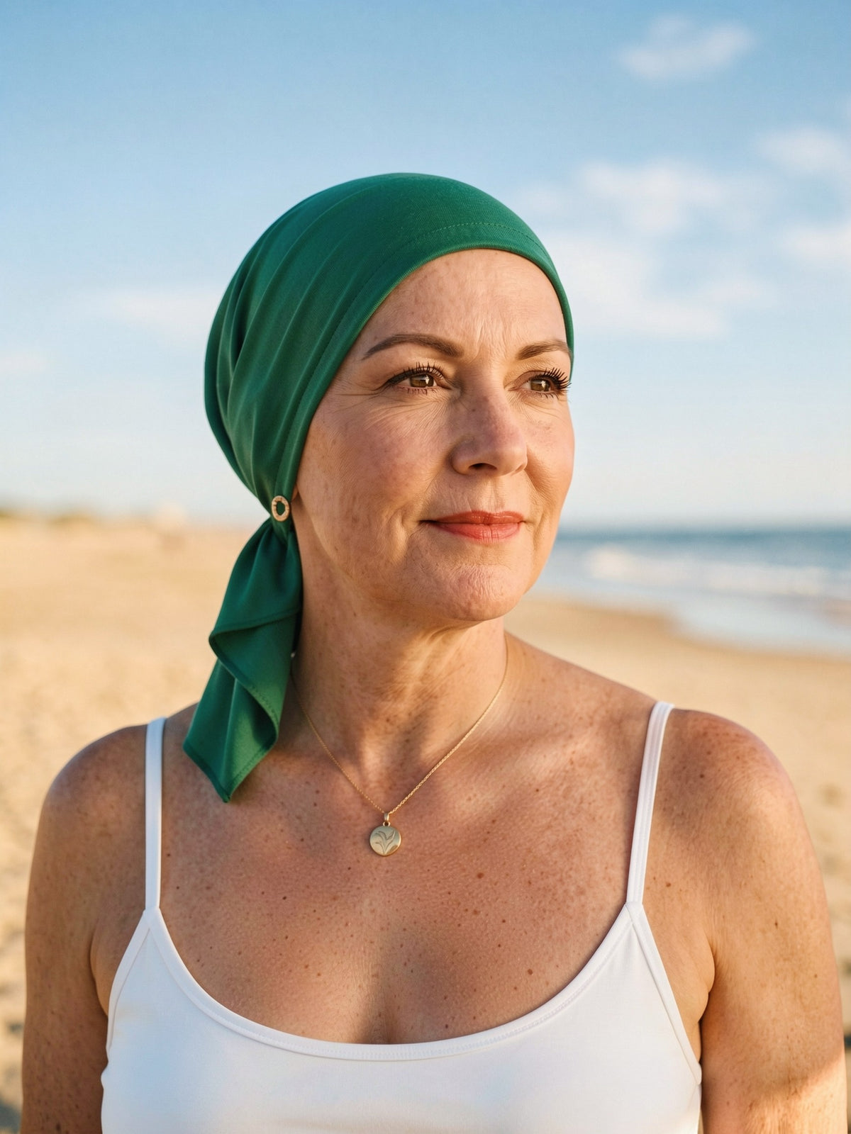 Soft lightweight jersey chemo bandanas - pre tied chemo scarves - Kiki bottle green