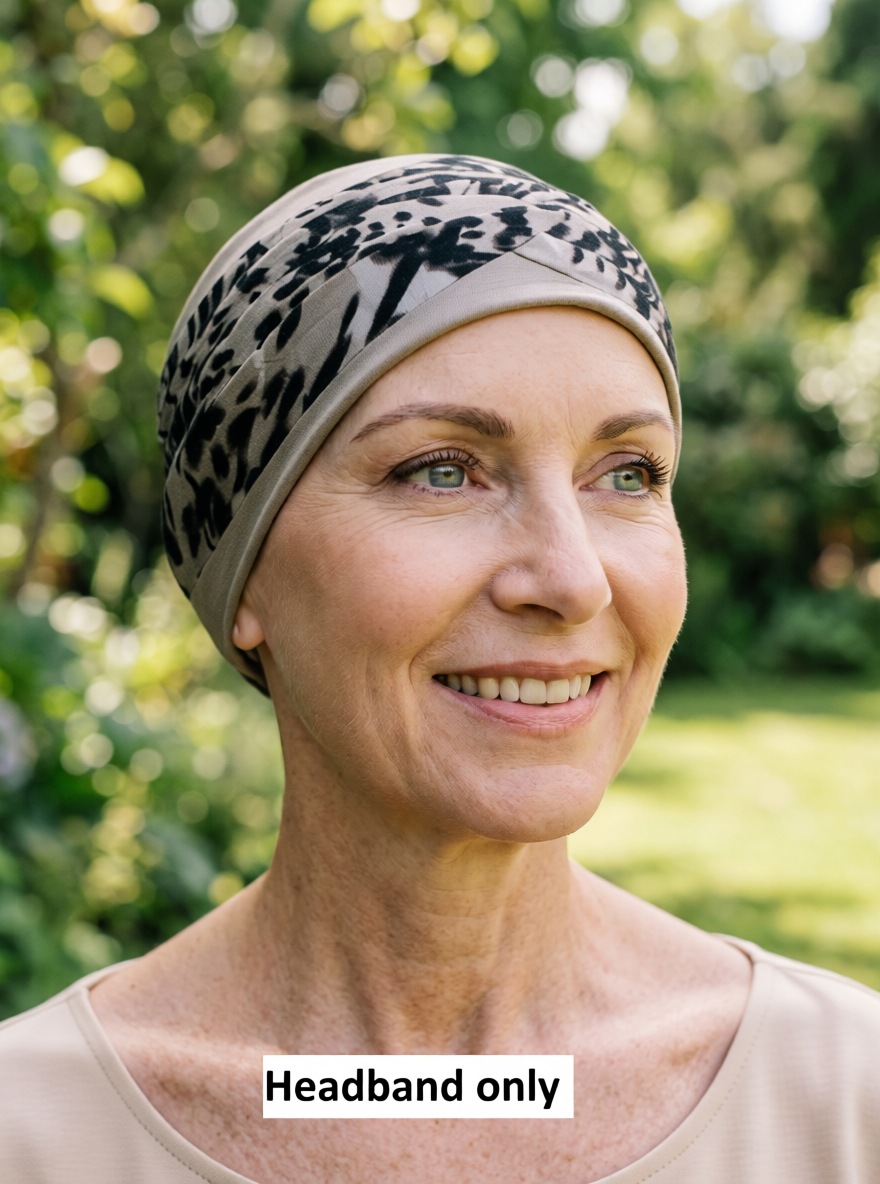 Soft jersey twist headband - chemo headwear accessory - Sara cappuccino choc leopard