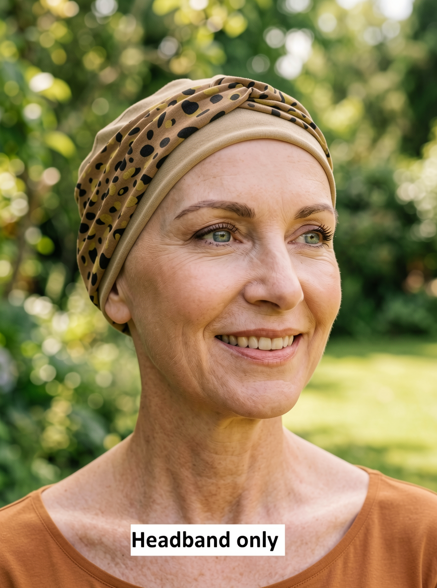 Soft jersey twist headband - chemo hat accessory - Sara caramel cheetah