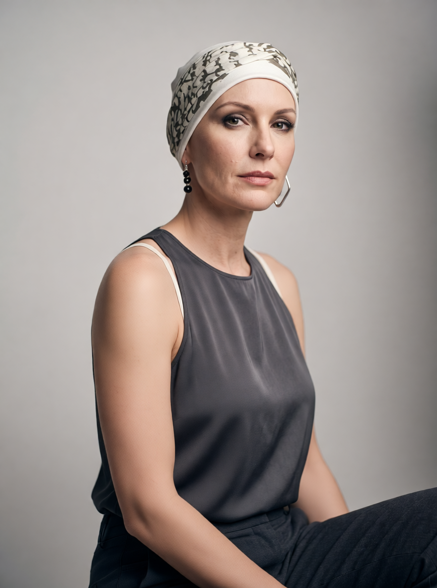 Soft comfy chemo hat and removable twist headband - Tina cream taupe pebbles