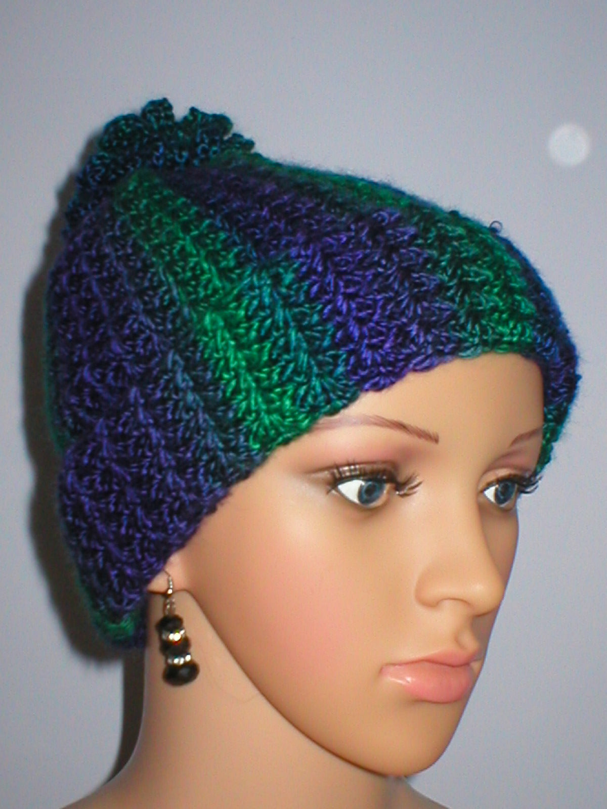Supersoft hand crochet beanie with turn up and crochet pom pom - Deep