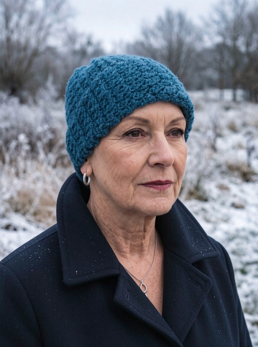 Supersoft hand crochet chunky beanie with turn up - Denim