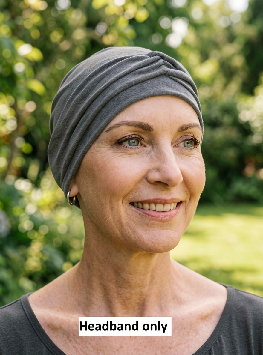 Soft jersey twist chemo headband - Emma dark grey marl