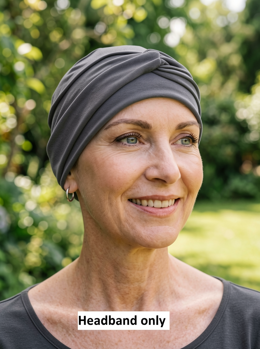 Soft jersey twist chemo headband - Emma dark grey