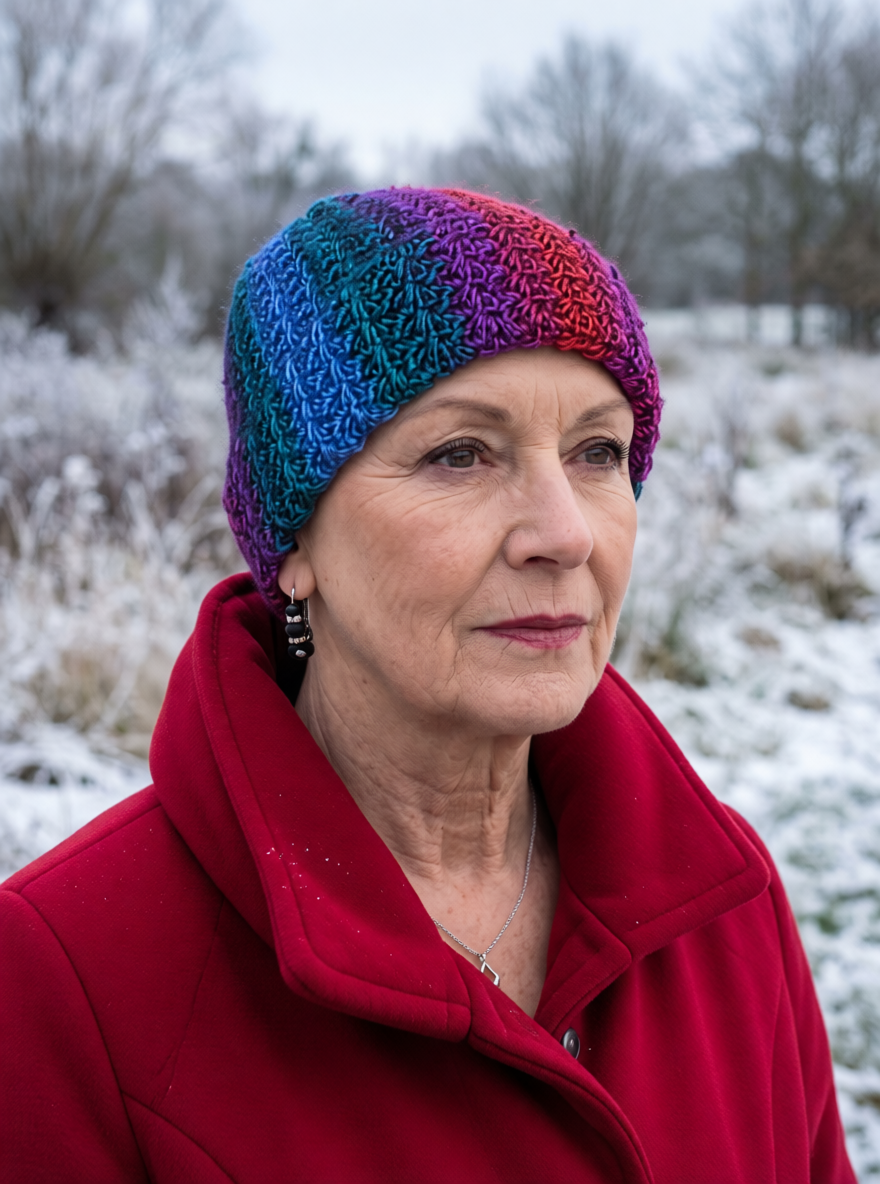 Hand crochet chemo heanie with turn up - Flame
