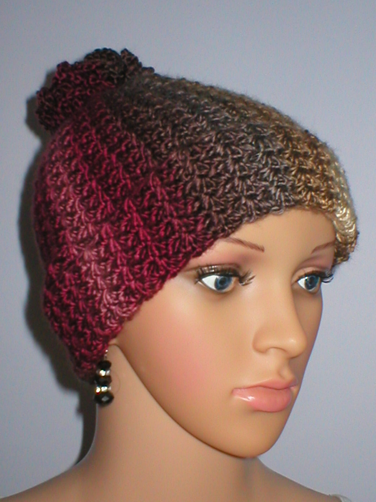 Soft hand crochet beanie with turn up and crochet pom pom - Horizon