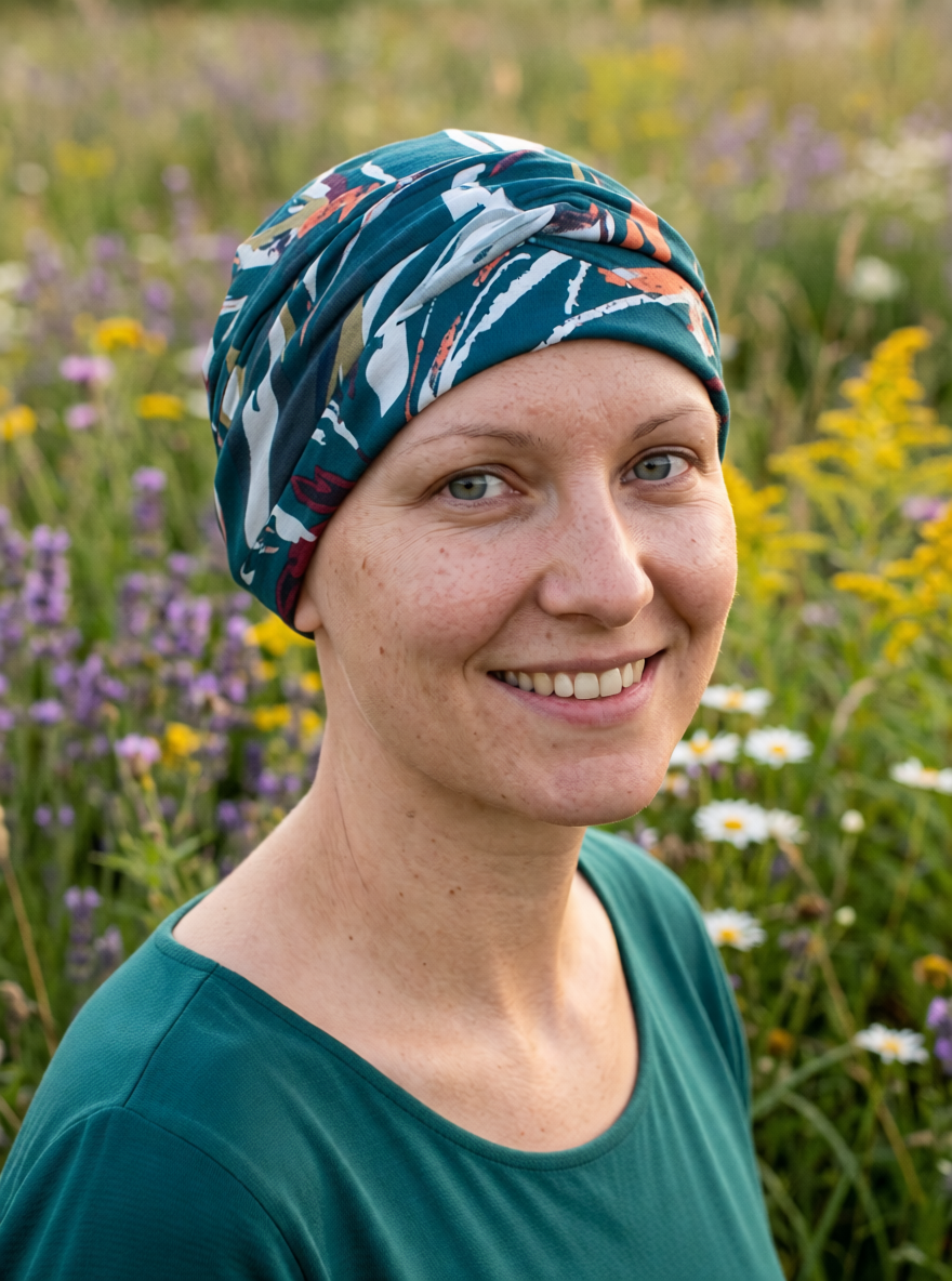 Soft jersey chemo hat and twist headband - Kiera teal lily