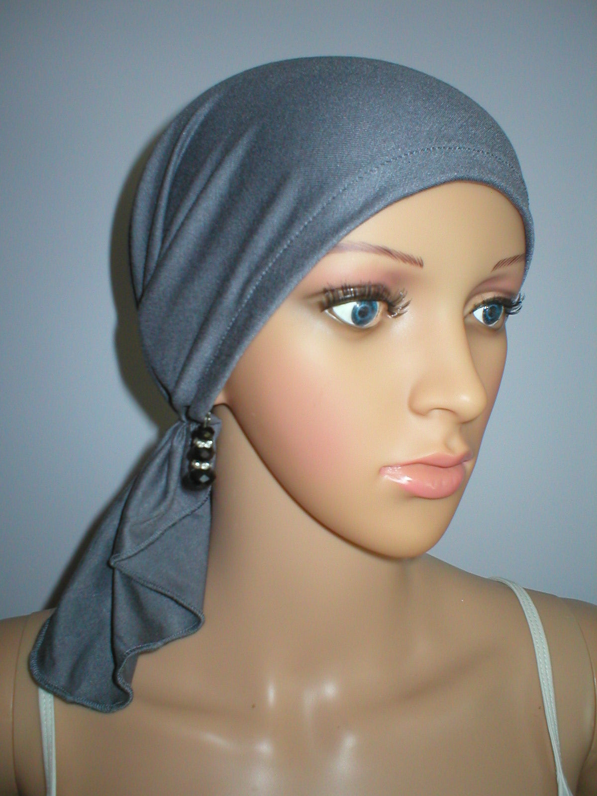 Soft lightweight jersey chemo bandana - pre tied chemo scarf - Kiki dark grey