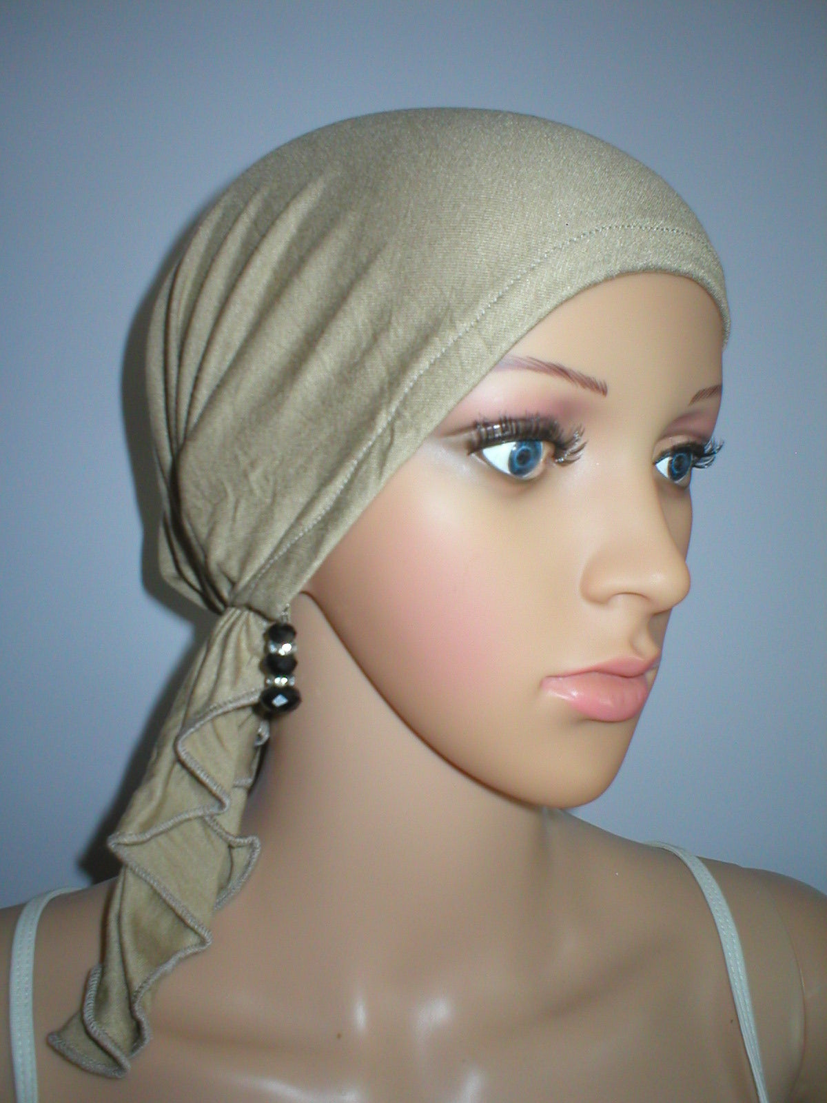 Soft lightweight jersey chemo bandana - pre tied chemo scarf - Kiki caramel