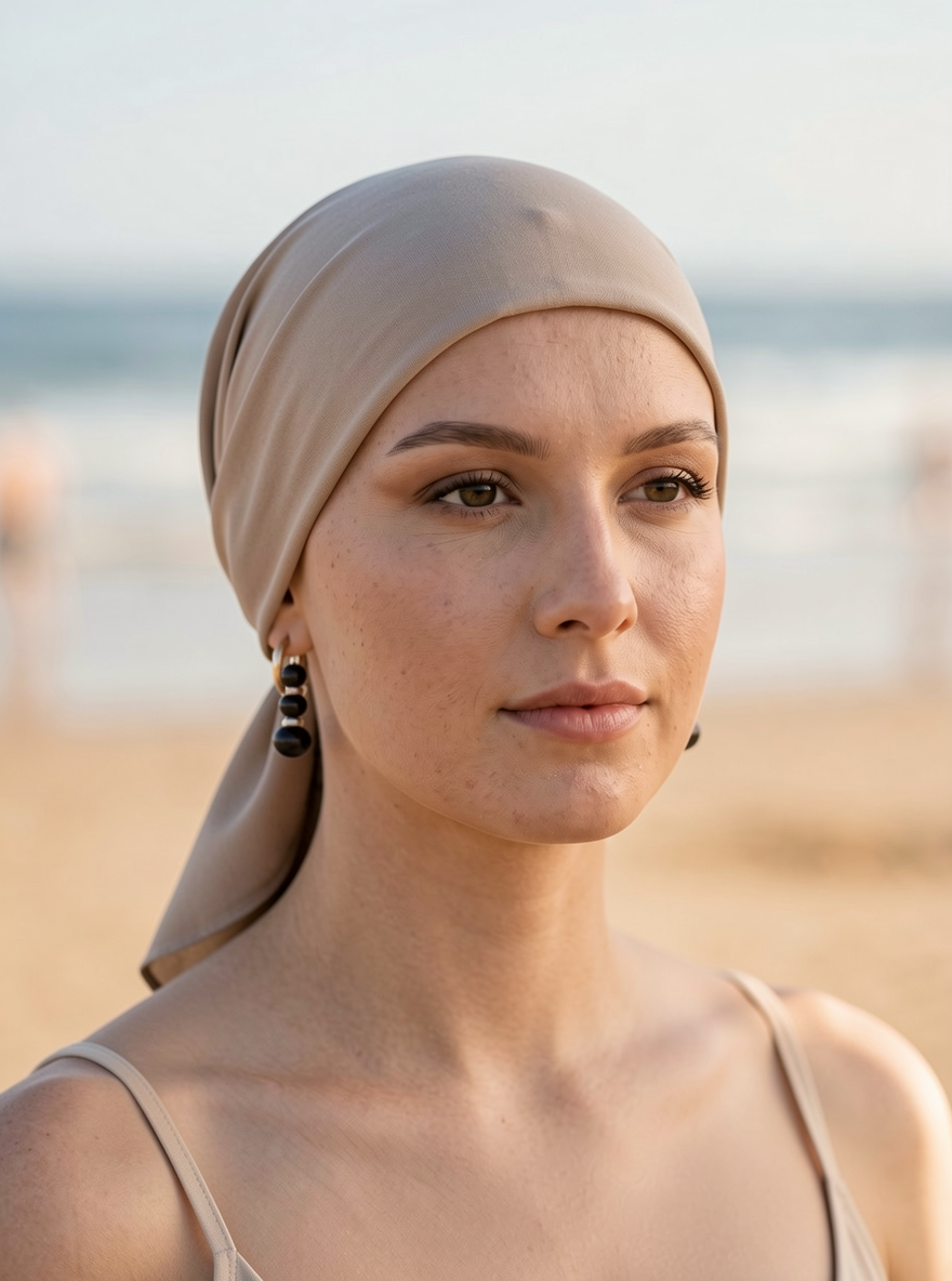 Soft lightweight jersey chemo bandana - pre tied chemo scarf - Kiki cappuccino