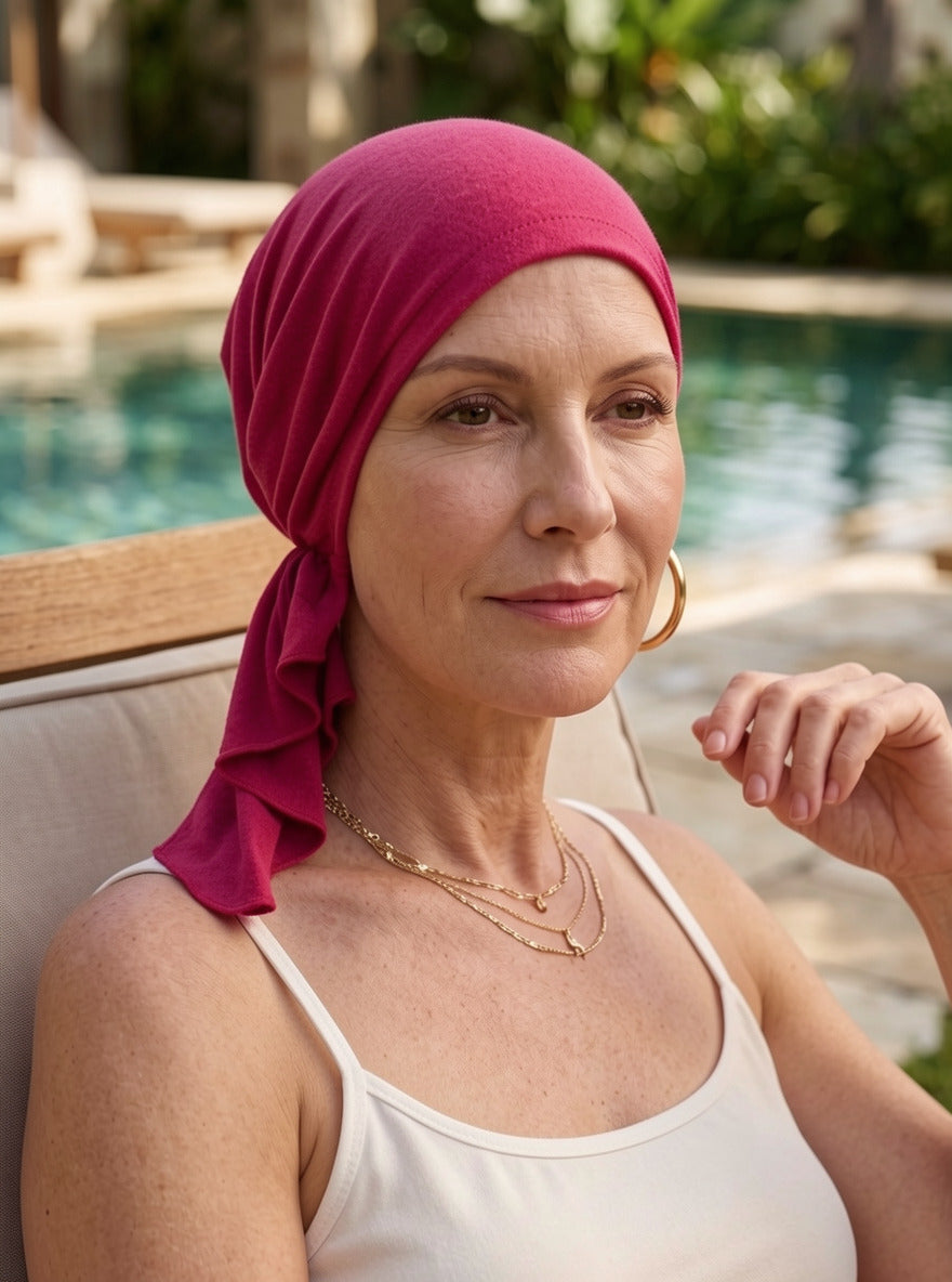 Soft lightweight jersey elasticated chemo bandanas/ chemo scarves - Kiki cherry
