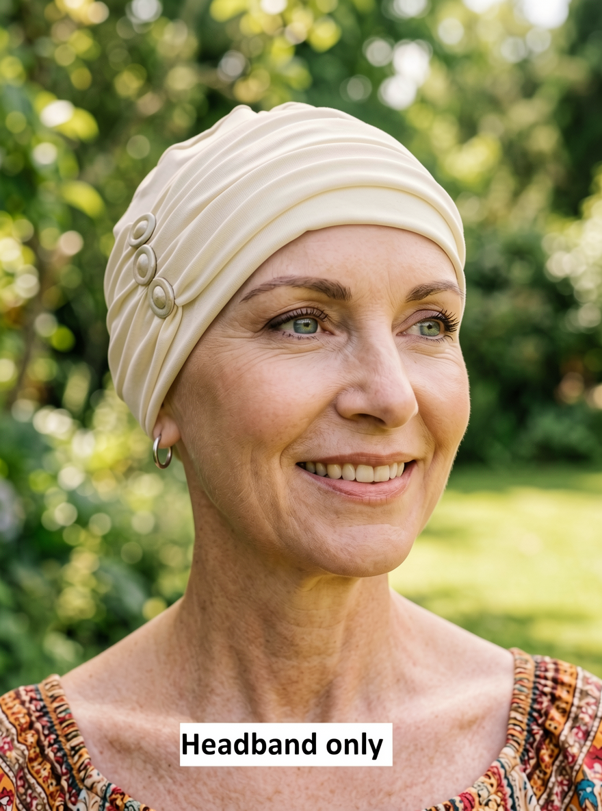 Soft jersey headband with buttons - chemo hat accessory - millie cream