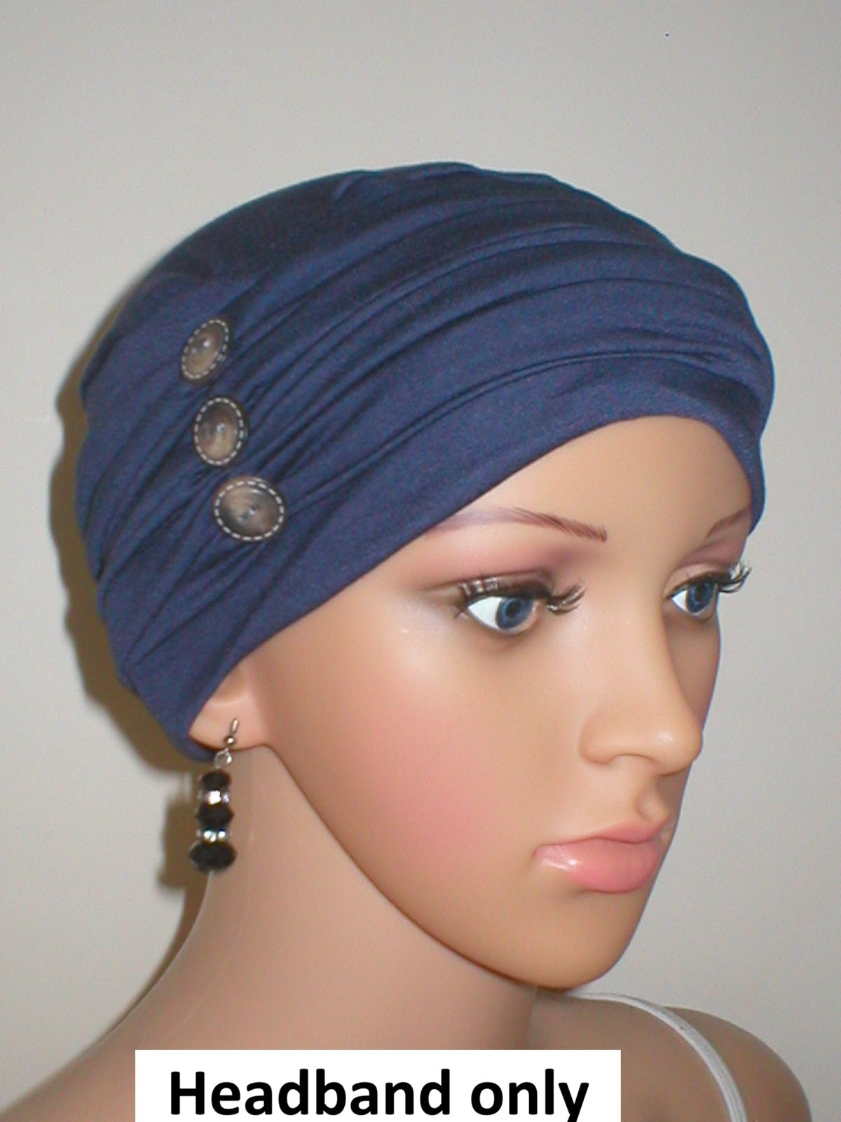 Soft jersey headband with button detail - chemo hat accessory - Millie steel