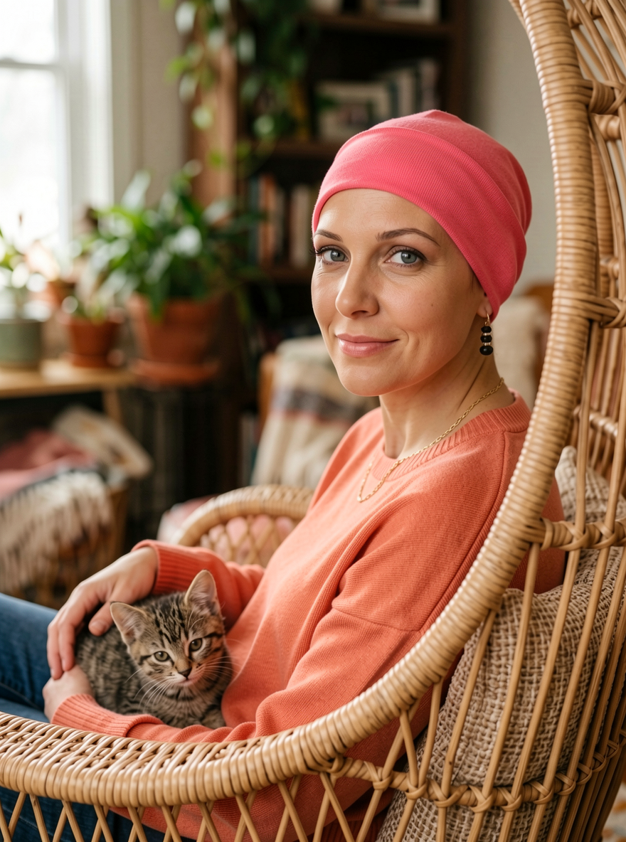 Soft comfortable base chemo hats for hair loss - Olivia Coral