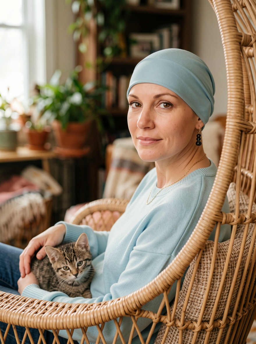 Soft comfortable base chemo hats for hair loss and alopecia - Olivia duck egg