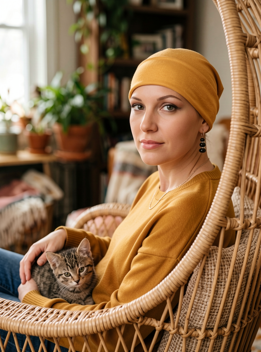 Soft comfortable base chemo hats for hair loss and alopecia - Olivia mustard