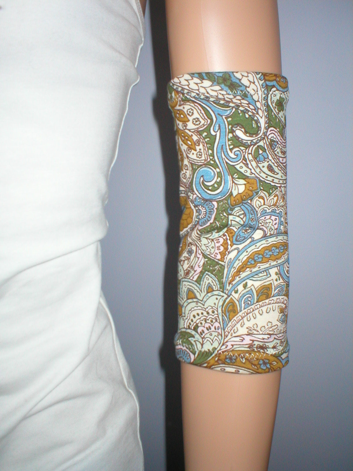 Extra small premium patterned picc line covers - picc line sleeves - Cream green paisley