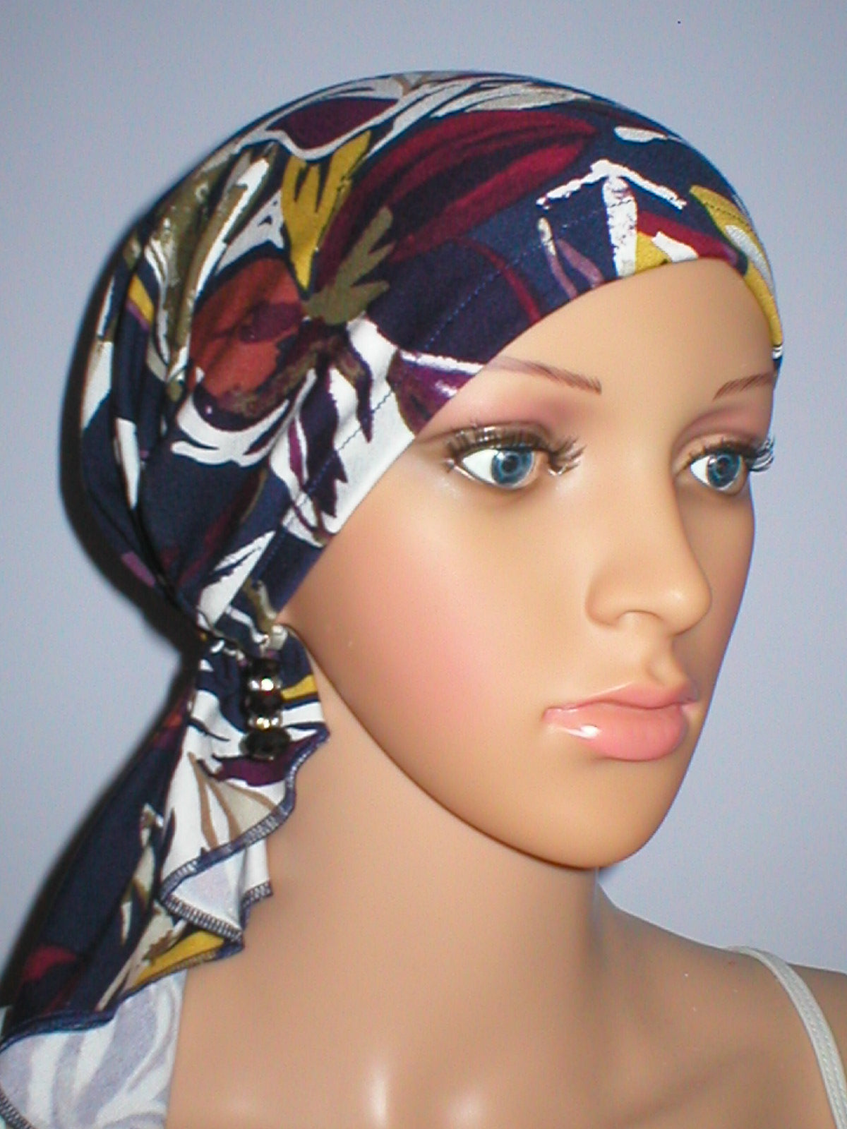 Soft lightweight jersey chemo bandana - pre tied chemo scarf - Pippa navy lily