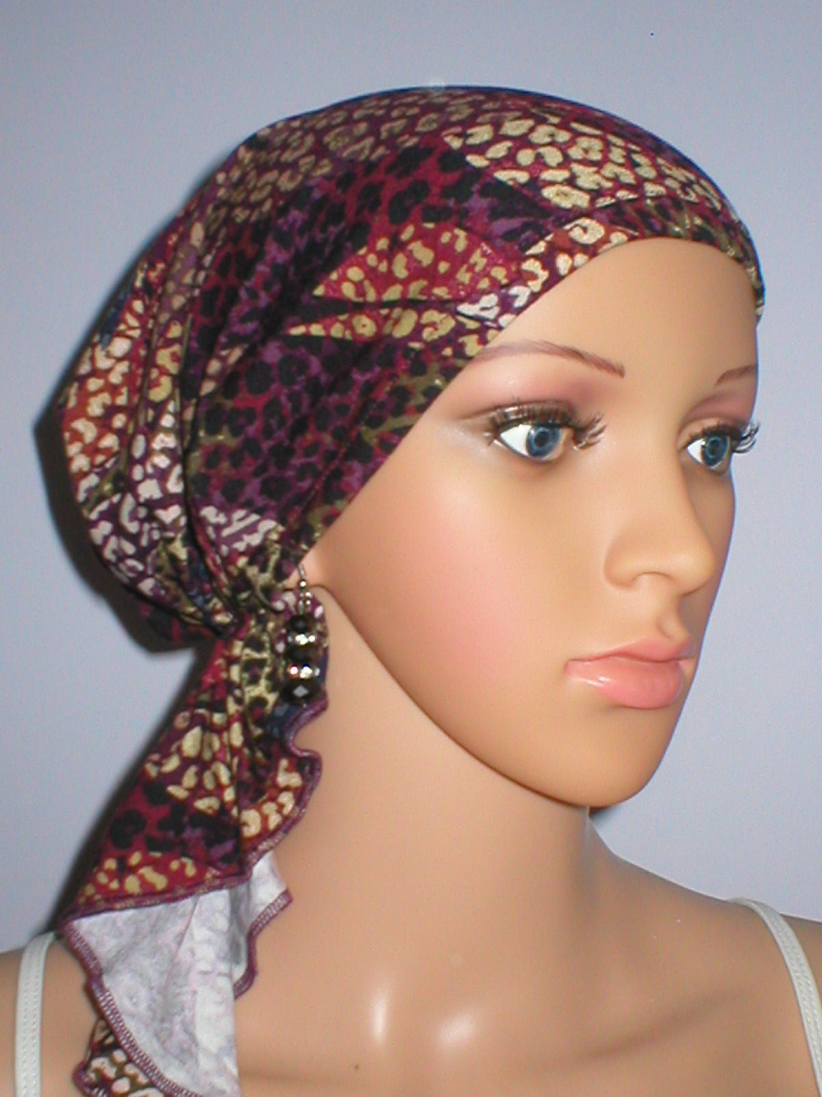 Soft lightweight jersey chemo bandana - pre tied chemo scarf - Pippa wine jungle