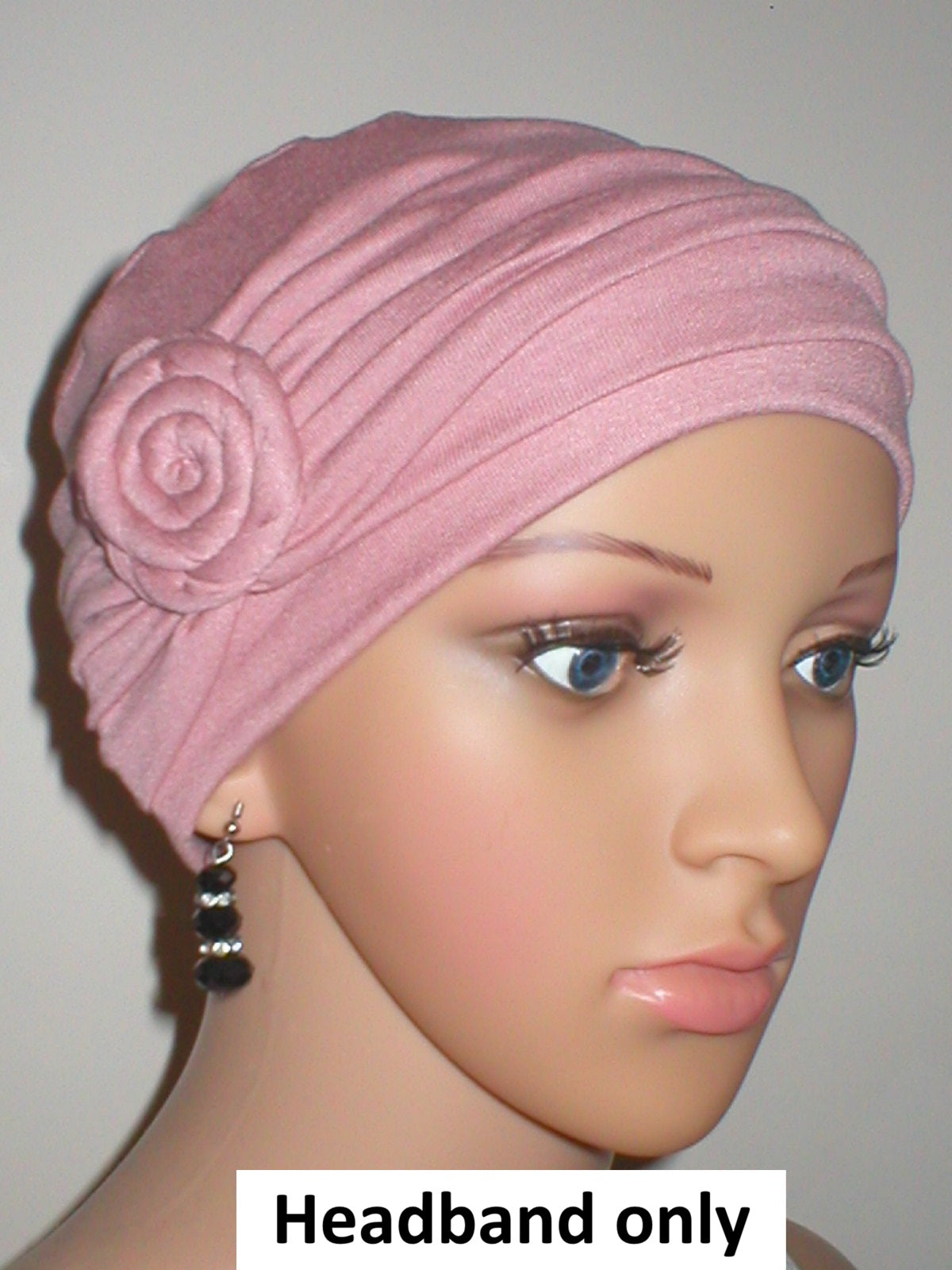 Soft jersey headband with rose - chemo hat accessory - Rosa dusky