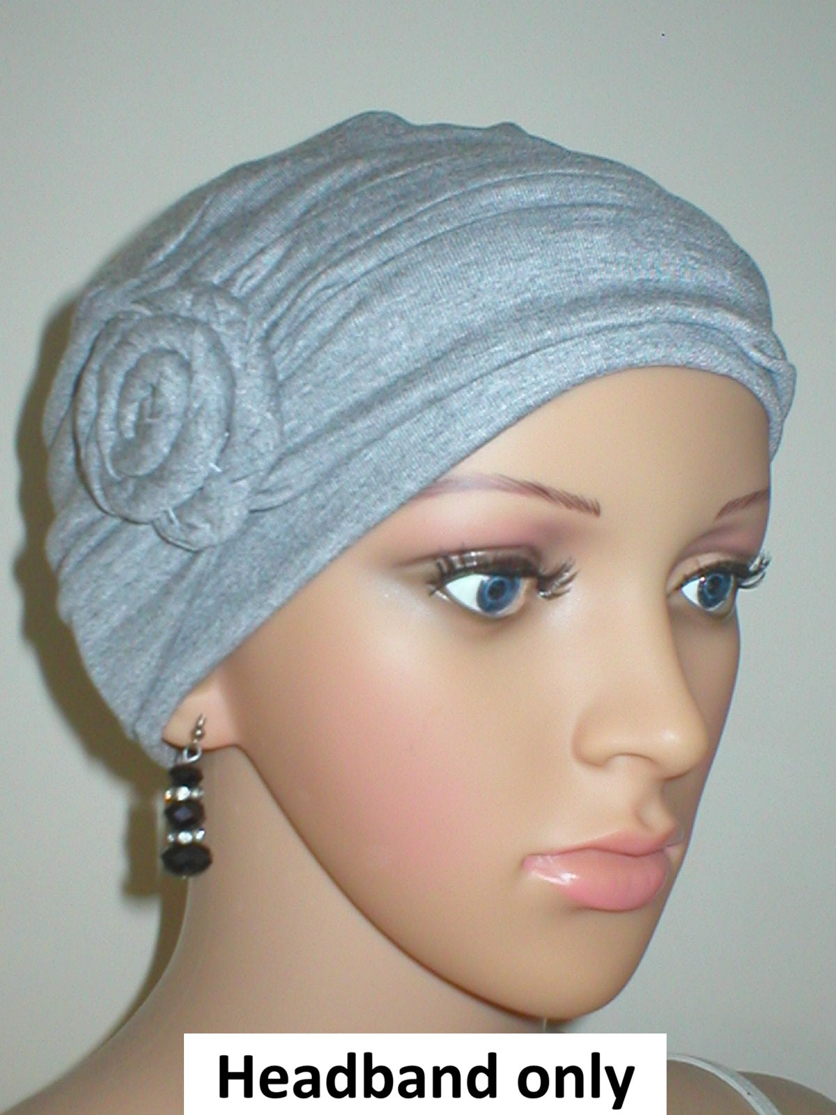 Soft jersey headband with rose- chemo hat accessory - Rosa light grey marl