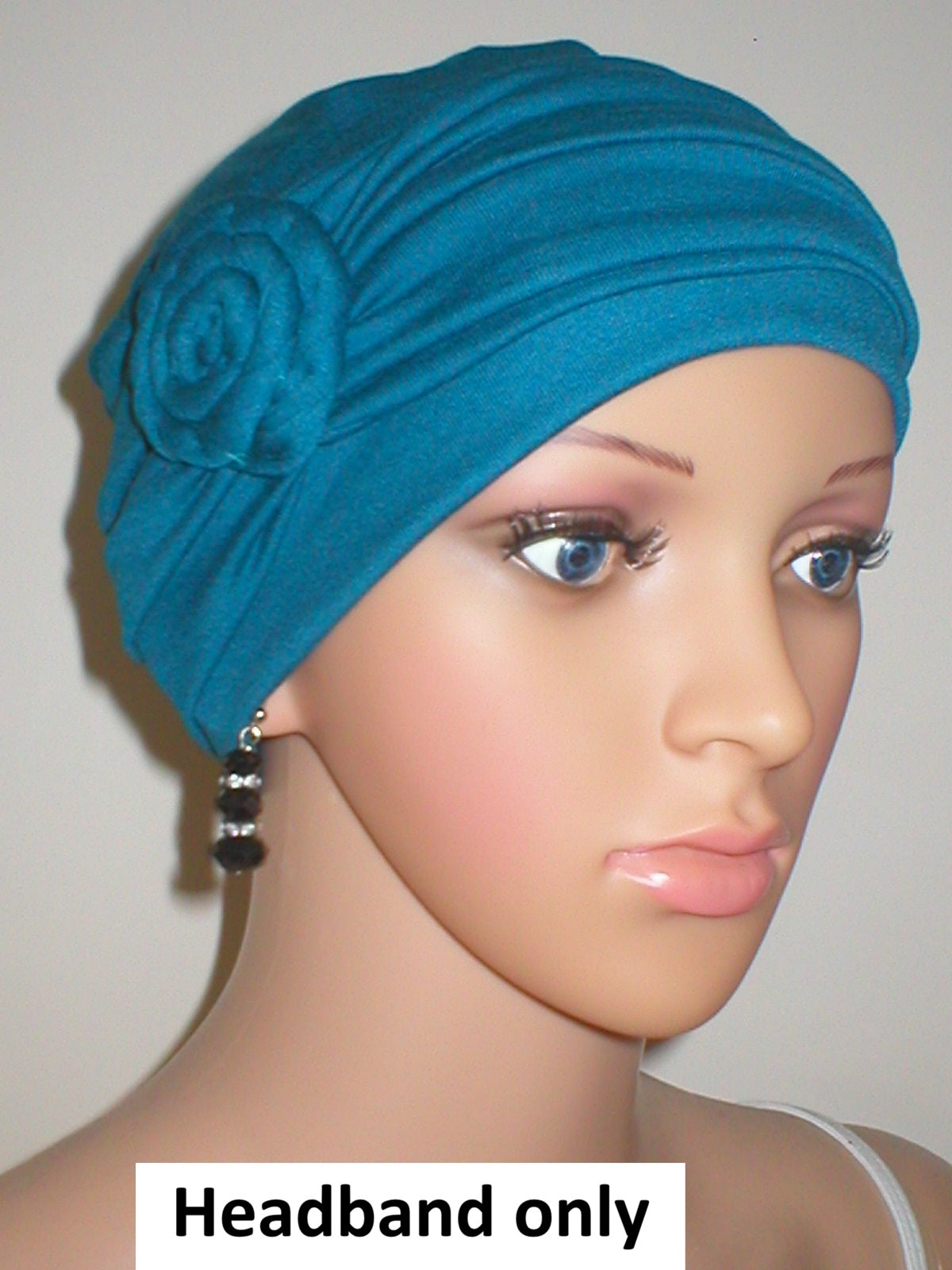 Soft jersey headband with rose - chemo hat accessory - Rosa teal