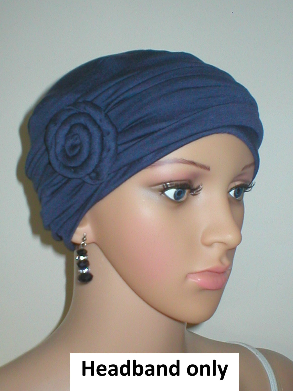 Soft jersey headband with rose - chemo hat accessory - Rosie steel