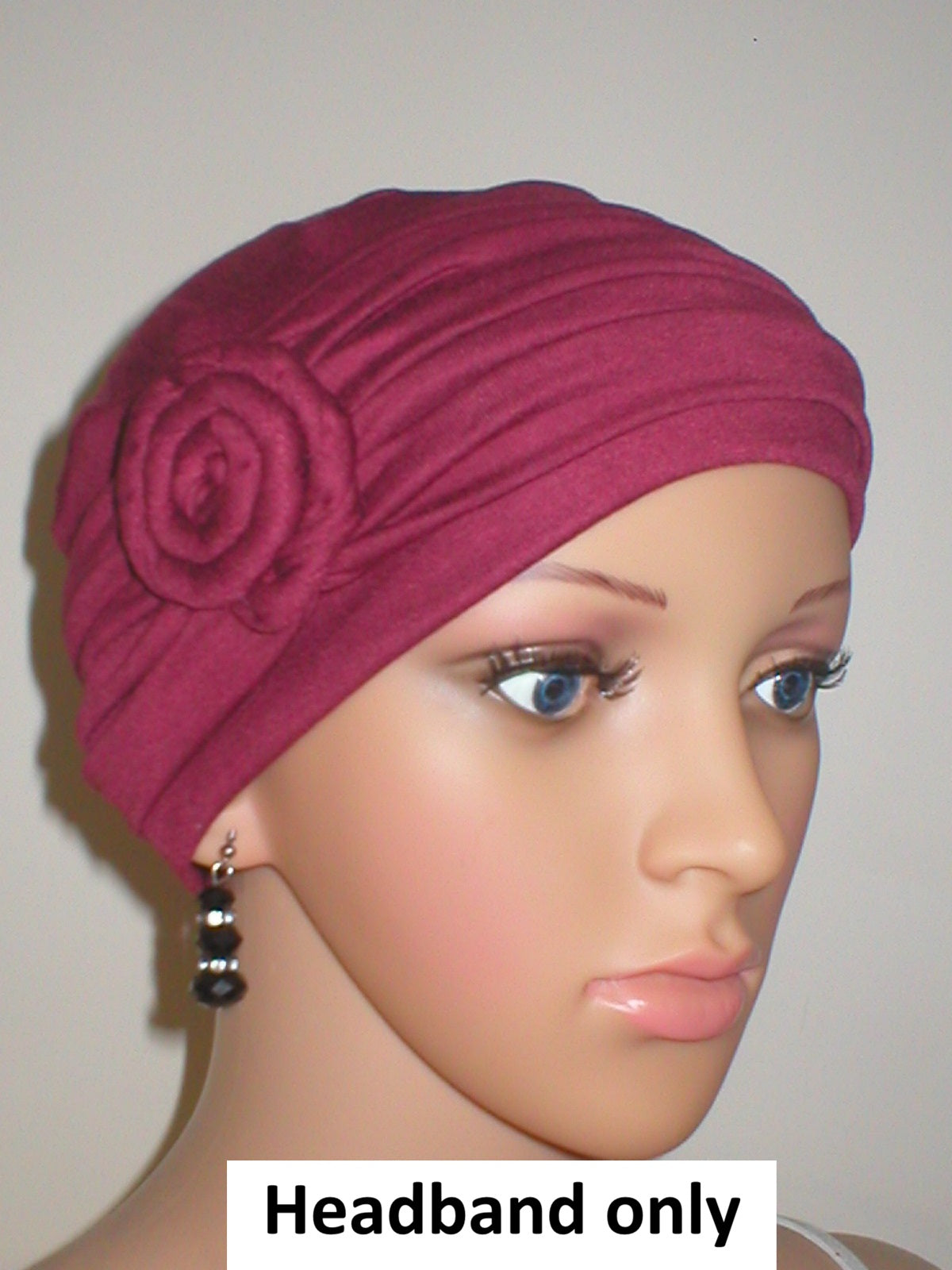 Soft jersey headband with rose - chemo hat accessory - Rosa wine