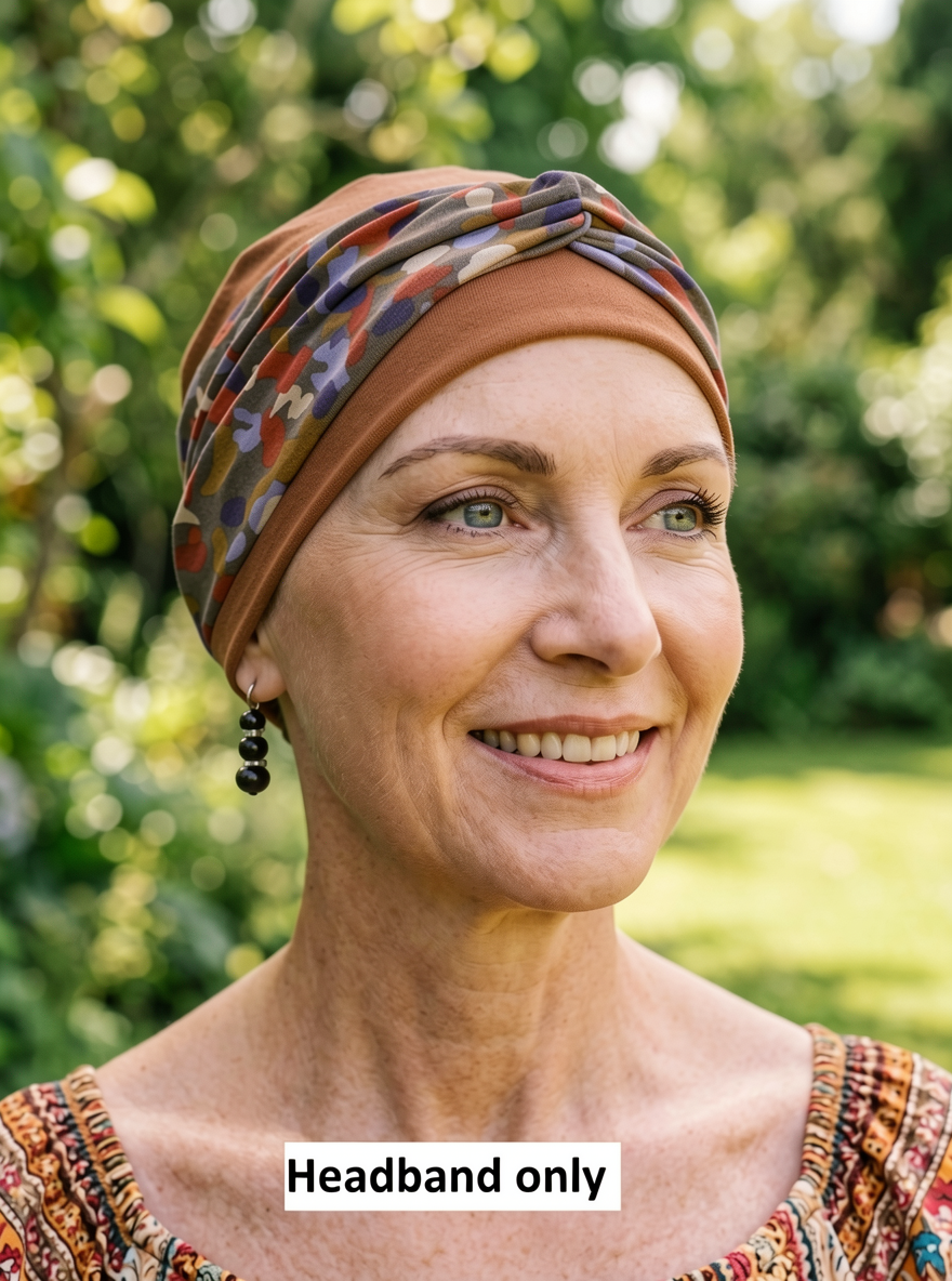 Soft twist jersey patterned stretchy chemo headbands - Sara autumn colour palette