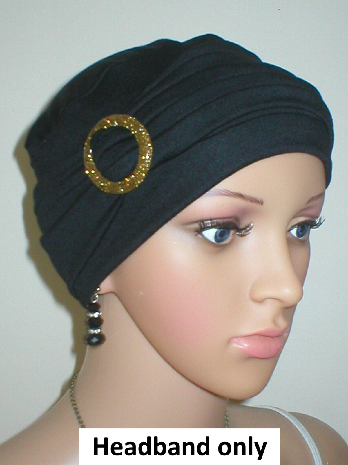 Soft jersey buckle headband - chemo hat accessory - Sophie black gold