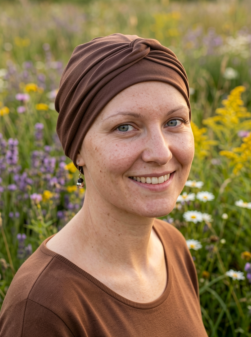 Soft jersey chemo hats for hair loss with removable twist headband - Suzie brown