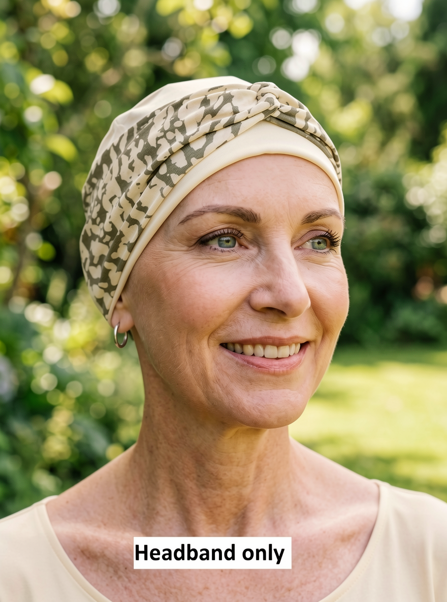 Soft twist jersey headband - chemo headwear accessory - Sara cream taupe pebbles